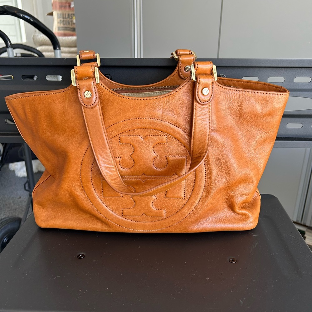 Tory Burch Brown Leather Tote with Iconic Logo